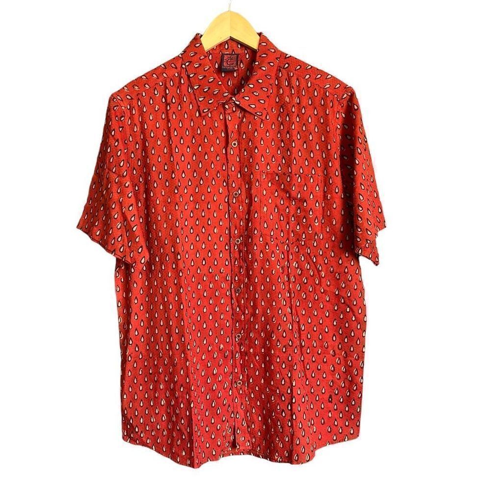 Authentic Made In India Rust Rain Drop Bohemian Print Cotton Button Down Short S